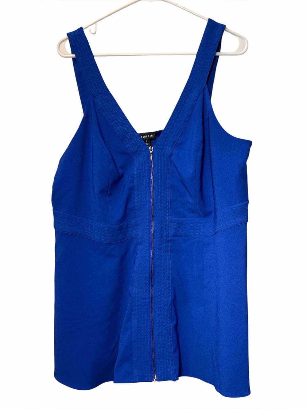 Torrid Electric Blue Zip-Front V-Neck Sleeveless Blouse Top Size 2 Edgy Chic
